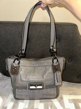 Gray  Coach Kristin Spectator Hobo Handbag Leather North South Zip E1193-18303